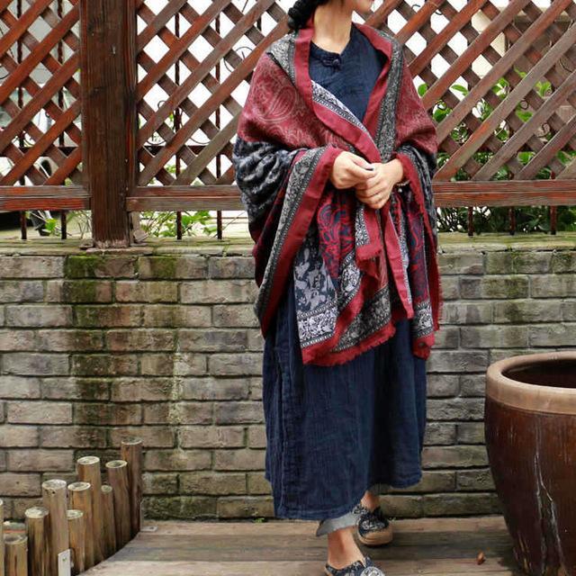Buddha Trends Red / One Size Paisley Print Oversized Vintage Scarves | Zen