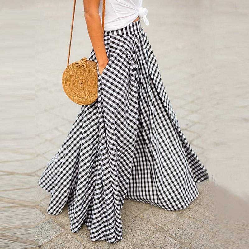 Buddha Trends Skirts Crystal Elegant Plaid Maxi Skirt