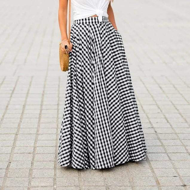 Buddha Trends Skirts Crystal Elegant Plaid Maxi Skirt