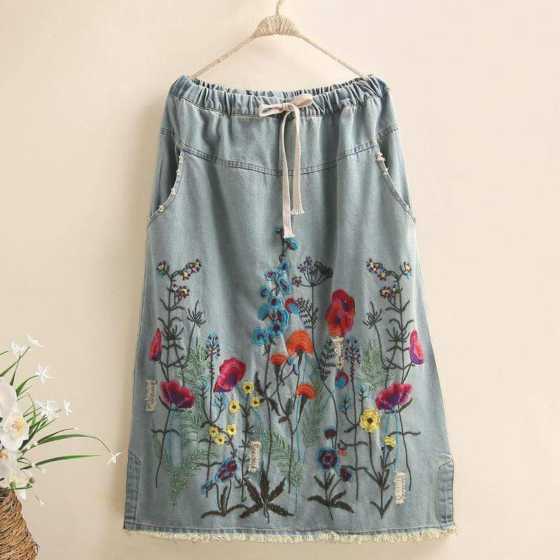 Bouquet of Dreams Light Denim Floral Skirt - E1128LDN Medium