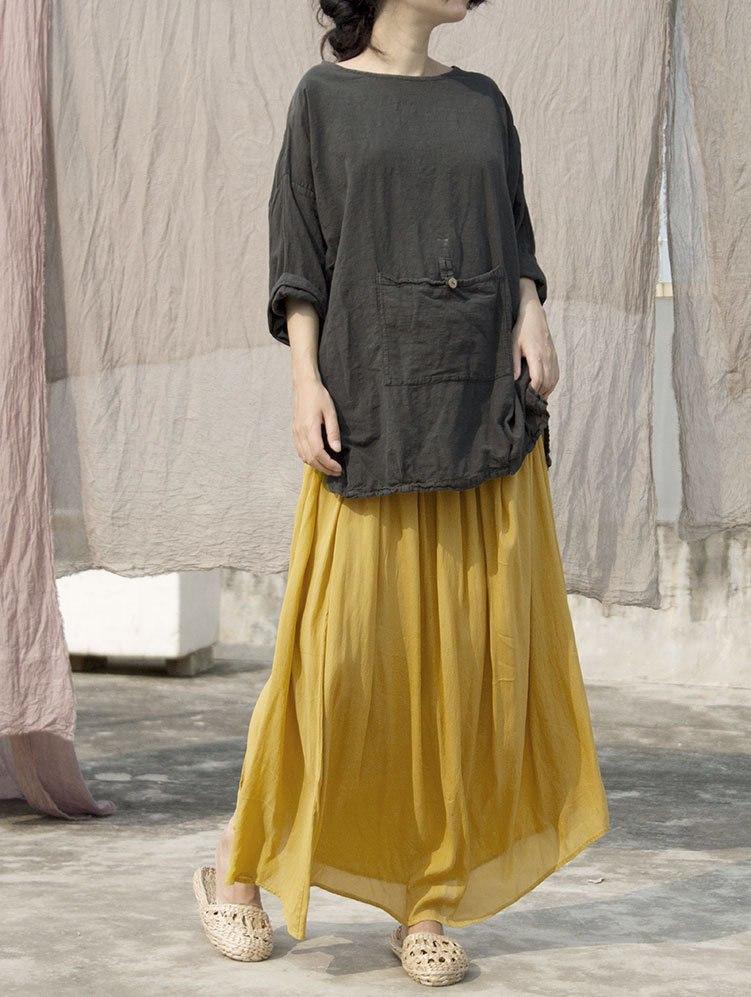 Buddha Trends Skirts One Size / Yellow Pleated Vintage Yellow Skirt | Lotus