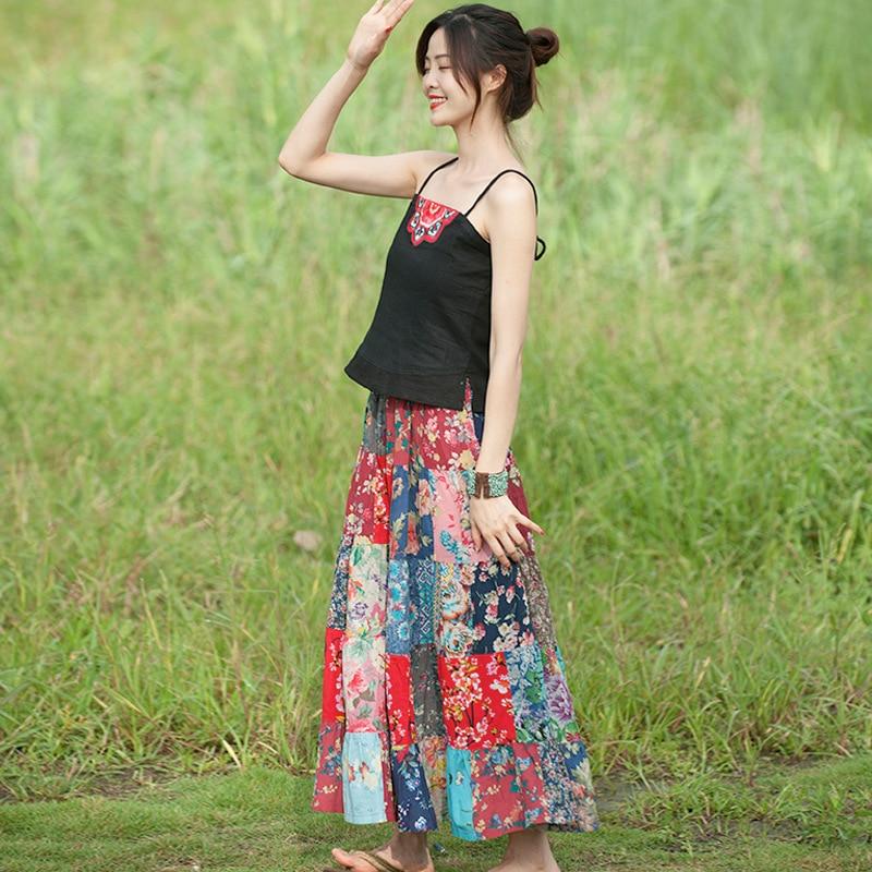 Buddha Trends Skirts Vintage Patchwork Skirt