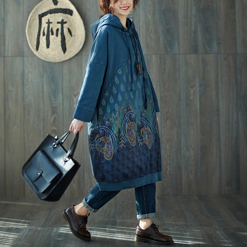 Buddha Trends Sweater Dresses Peacock Paisley Hooded Sweater Dress