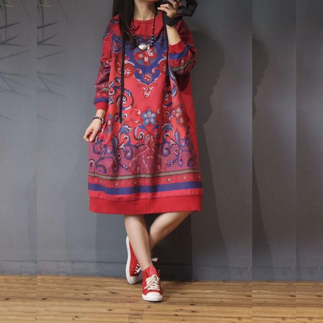 Buddha Trends Sweater Dresses Red / One Size Floral Tribal Sweater Dress