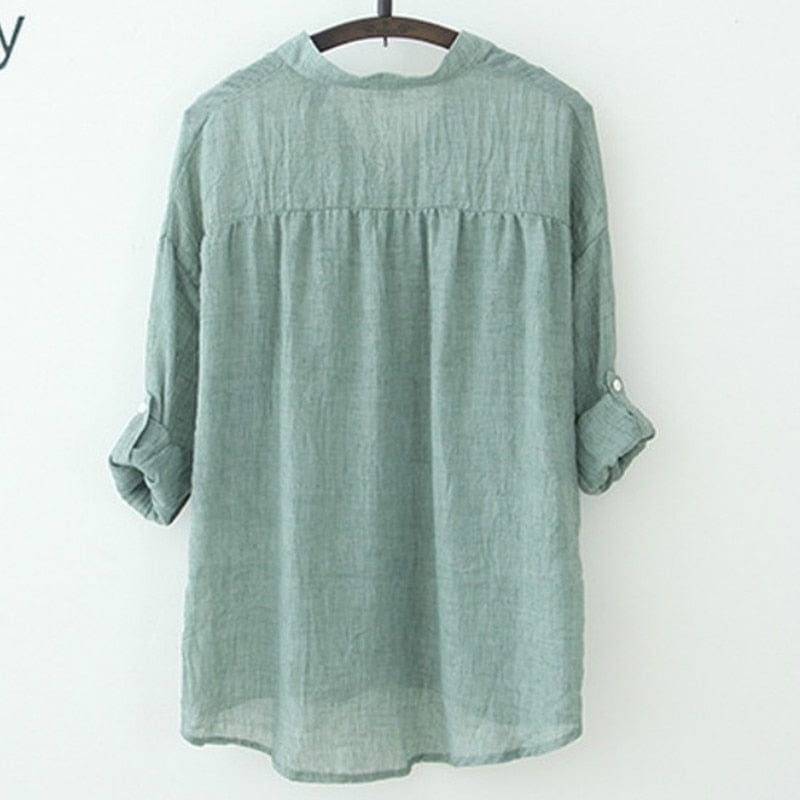 Buddha Trends Vintage Button Up Cotton Linen Blouse