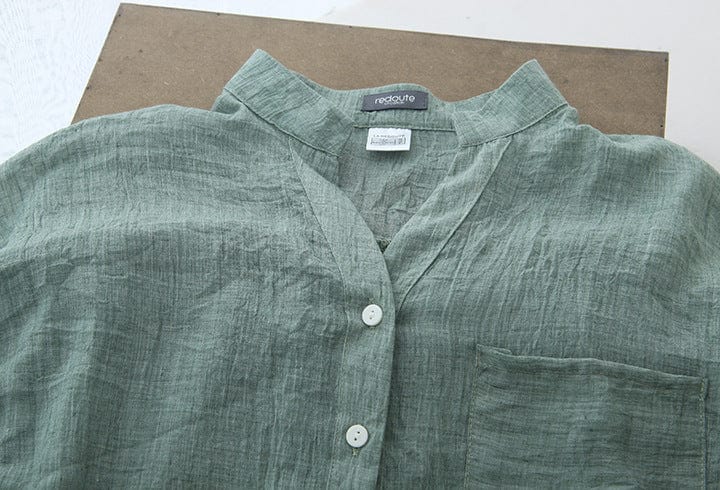 Buddha Trends Vintage Button Up Cotton Linen Blouse