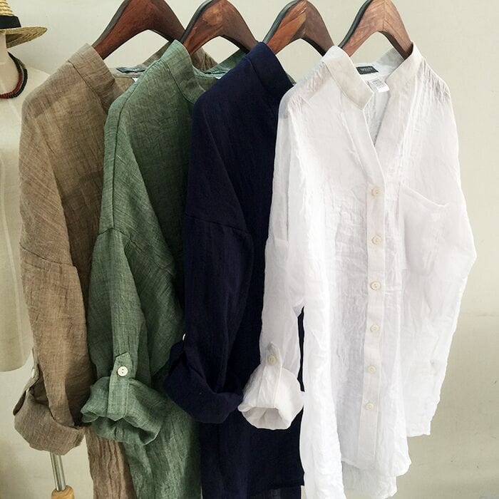 Buddha Trends Vintage Button Up Cotton Linen Blouse