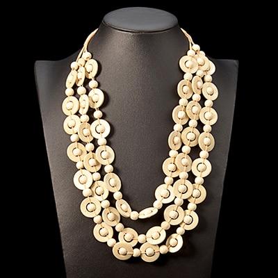 Buddha Trends white Boho Rainbow Wood Beads Statement Necklace