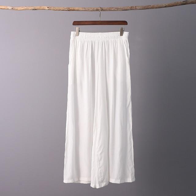 Buddha Trends White / One Size Elastic Waist Wide Leg Palazzo Pants | Zen