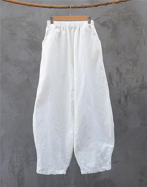 Buddha Trends White / One Size Japanese Zen Cotton Linen Palazzo Pants | Zen