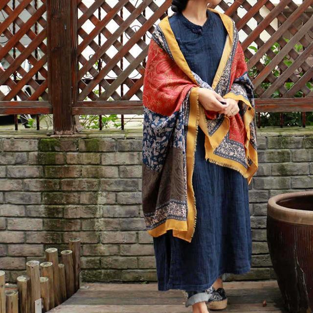 Buddha Trends Yellow / One Size Paisley Print Oversized Vintage Scarves | Zen