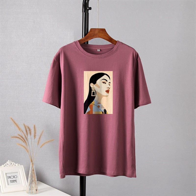 Buddhatrends 14-Maroon / L Cartoon Summer Printed O-Neck Shirt