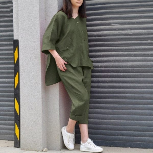 Buddhatrends 3/4 Sleeve Blouse Two Piece Set | OOTD