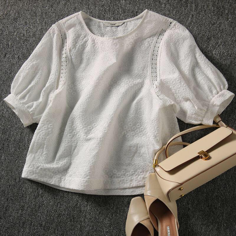 Buddhatrends Amber Embroidery Half-Sleeve Blouses