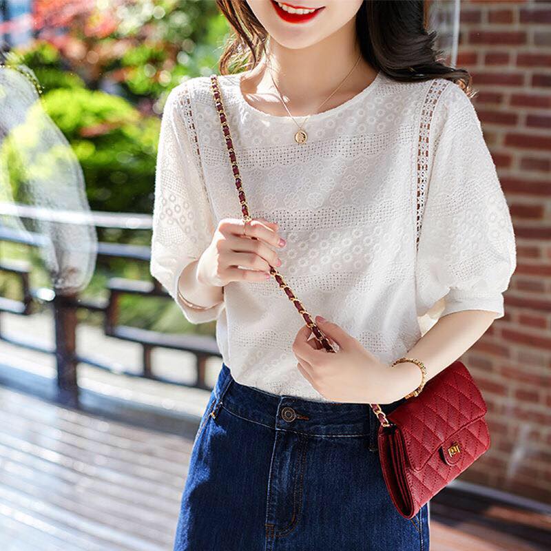 Buddhatrends Amber Embroidery Half-Sleeve Blouses