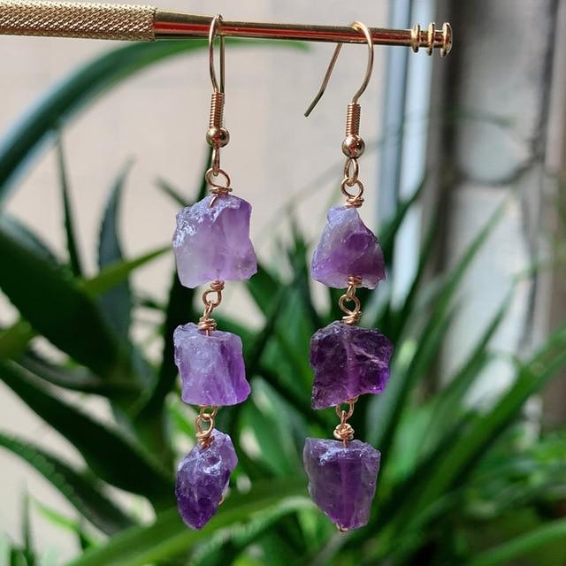 Buddhatrends Amethyst Natural Crystal Quartz Dangle Earrings