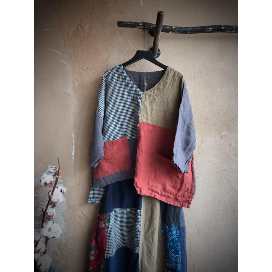 Buddhatrends Arlo Patchwork V-Neck Top