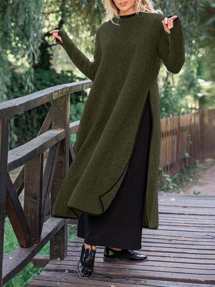 Buddhatrends Army Green / S / China Vintage Split Sweatshirt Dress