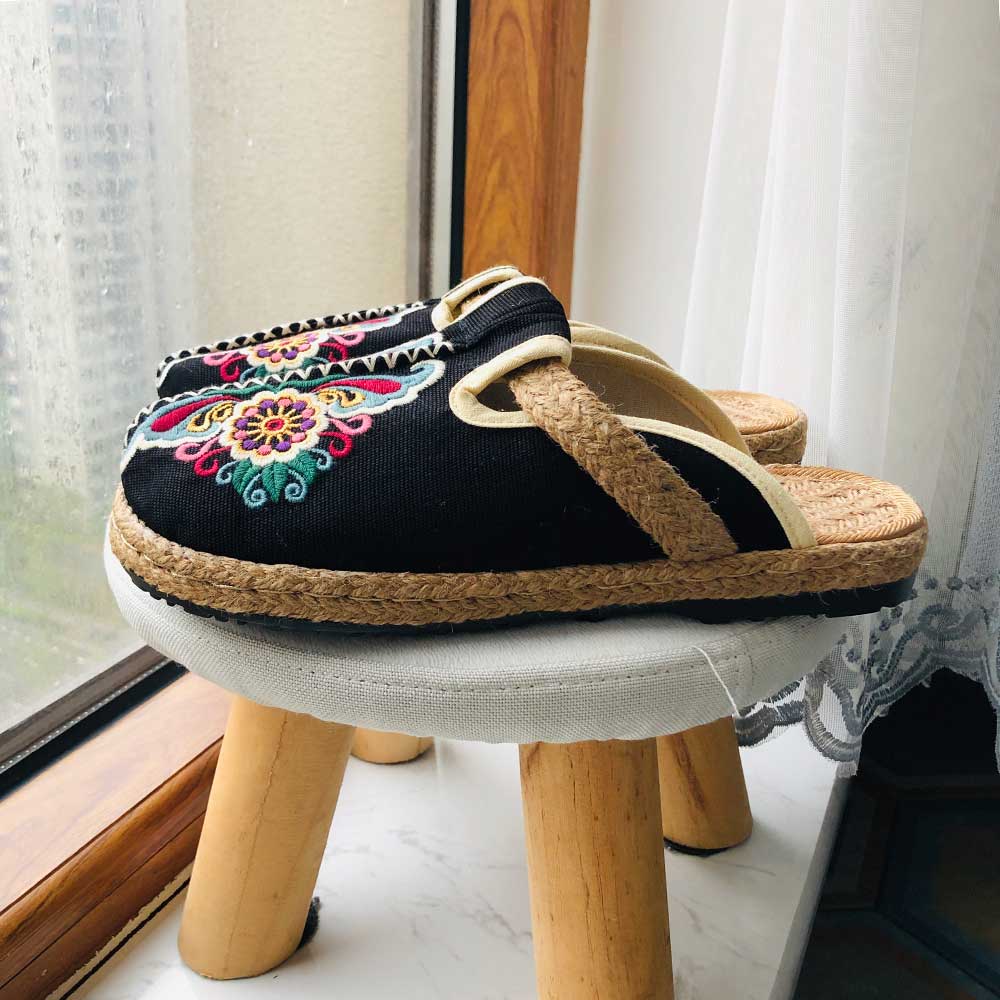 Buddhatrends Asian Embroidery Hemp & Cotton Loafers