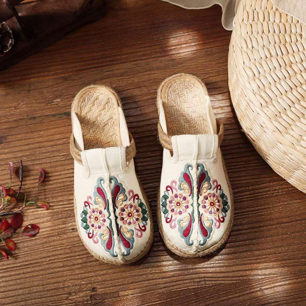 Buddhatrends Asian Embroidery Hemp & Cotton Loafers