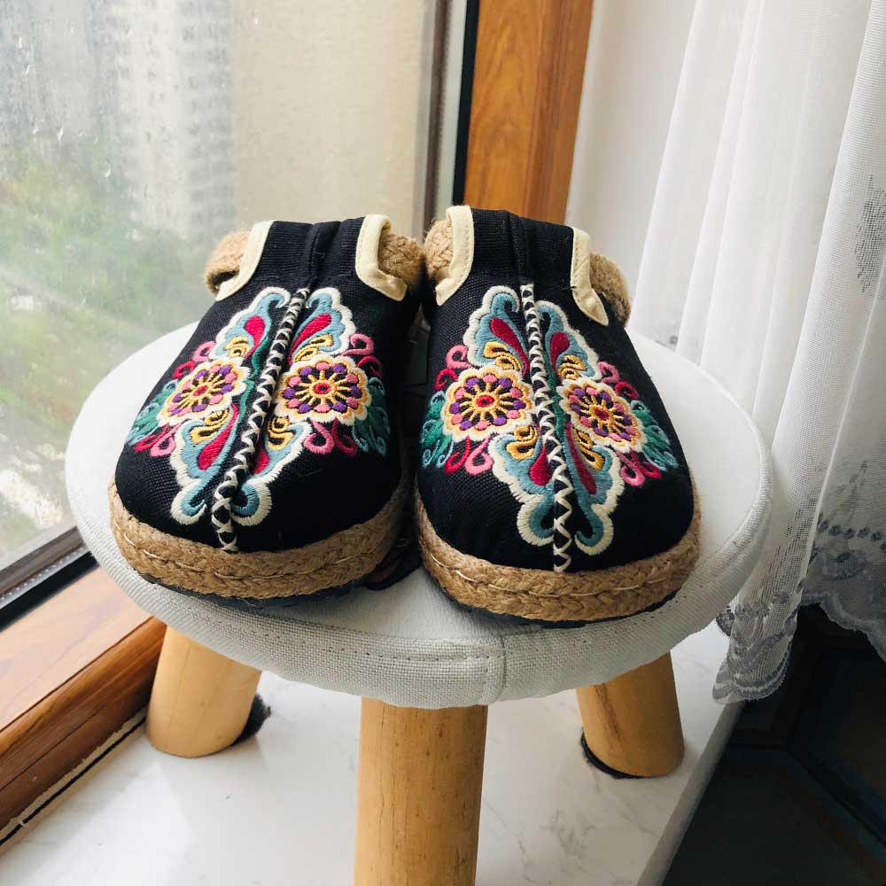 Buddhatrends Asian Embroidery Hemp & Cotton Loafers