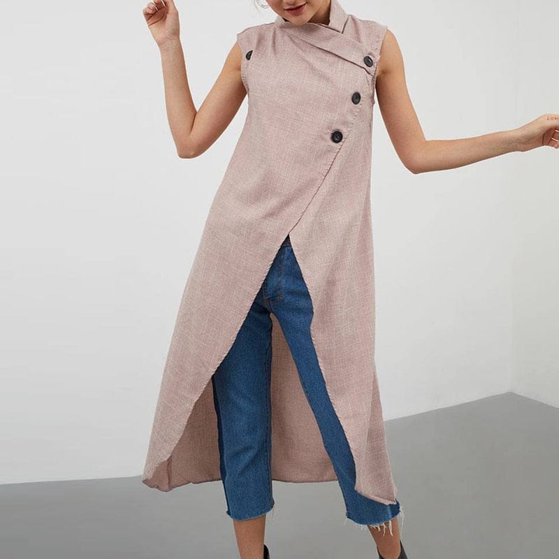 Buddhatrends Asymmetrical Sleeveless Button Down Tunic
