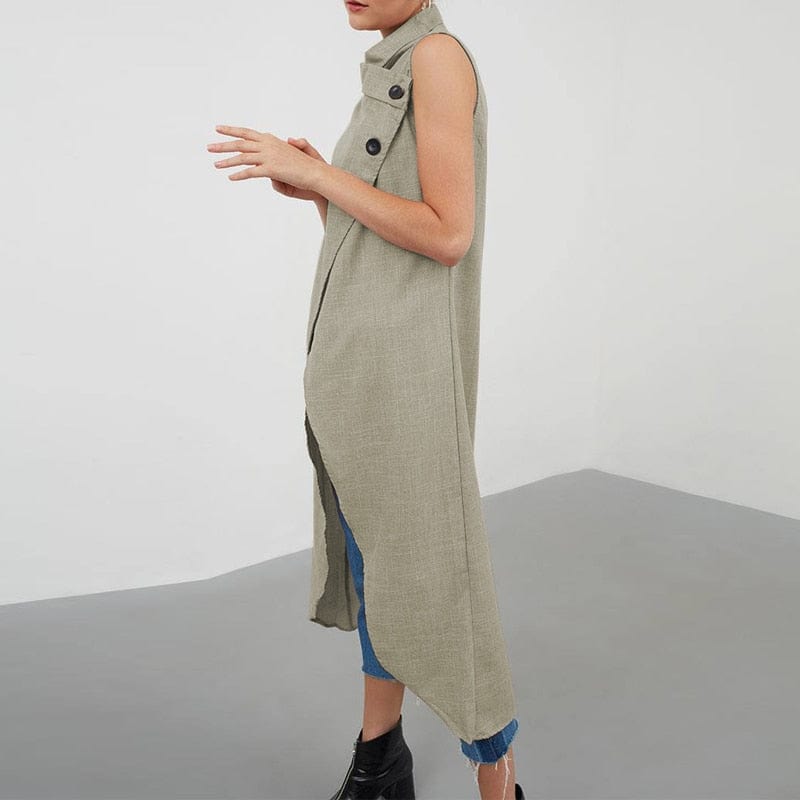 Buddhatrends Asymmetrical Sleeveless Button Down Tunic