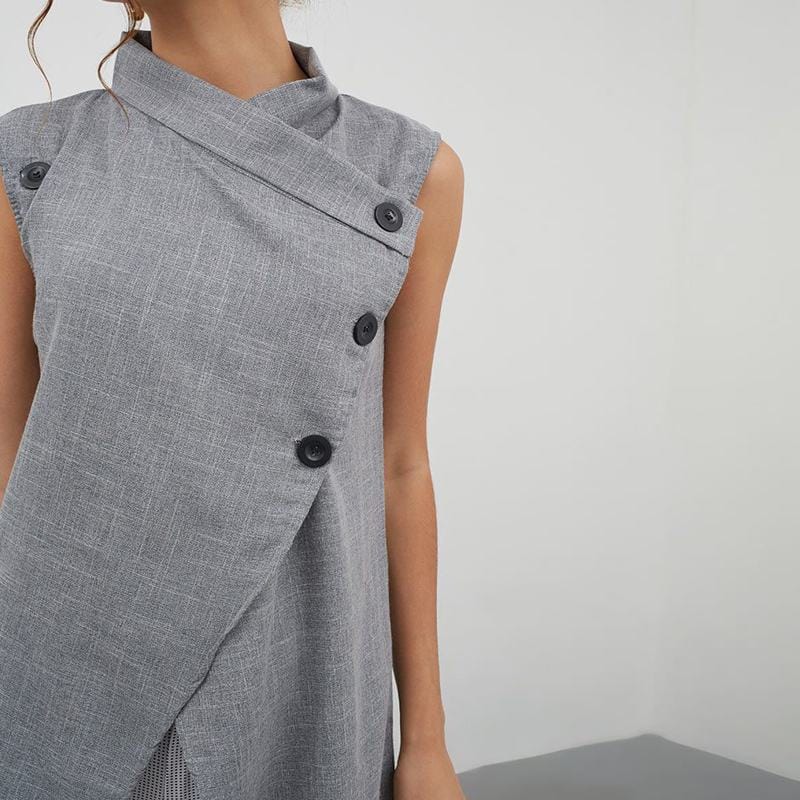 Buddhatrends Asymmetrical Sleeveless Button Down Tunic