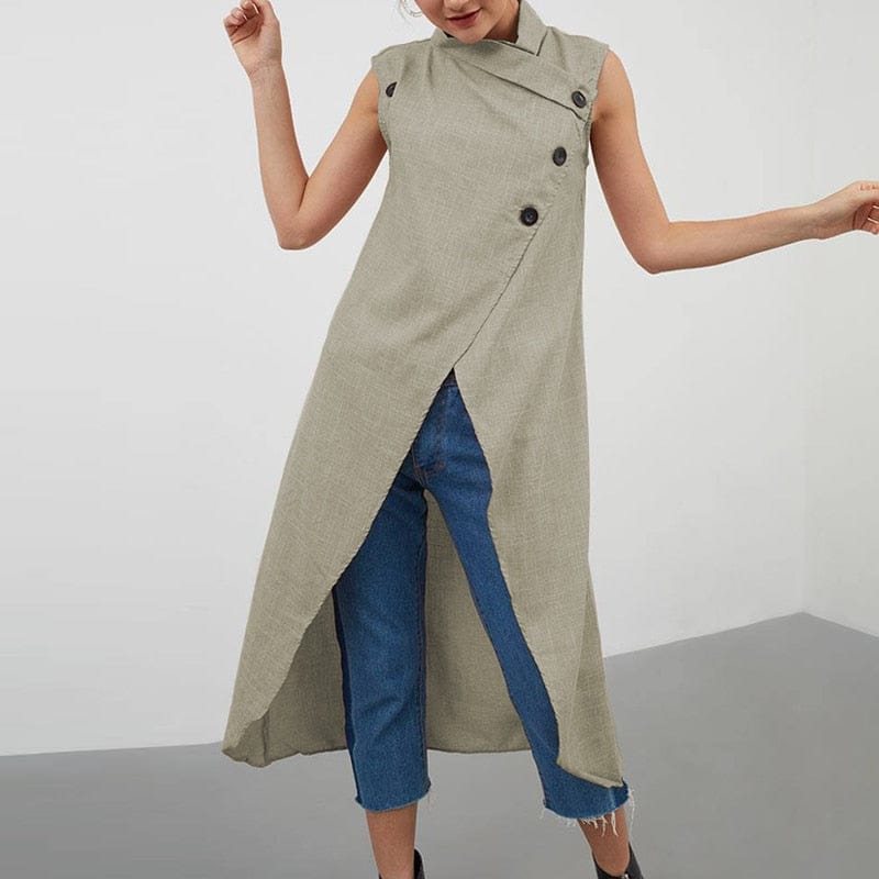 Buddhatrends Asymmetrical Sleeveless Button Down Tunic