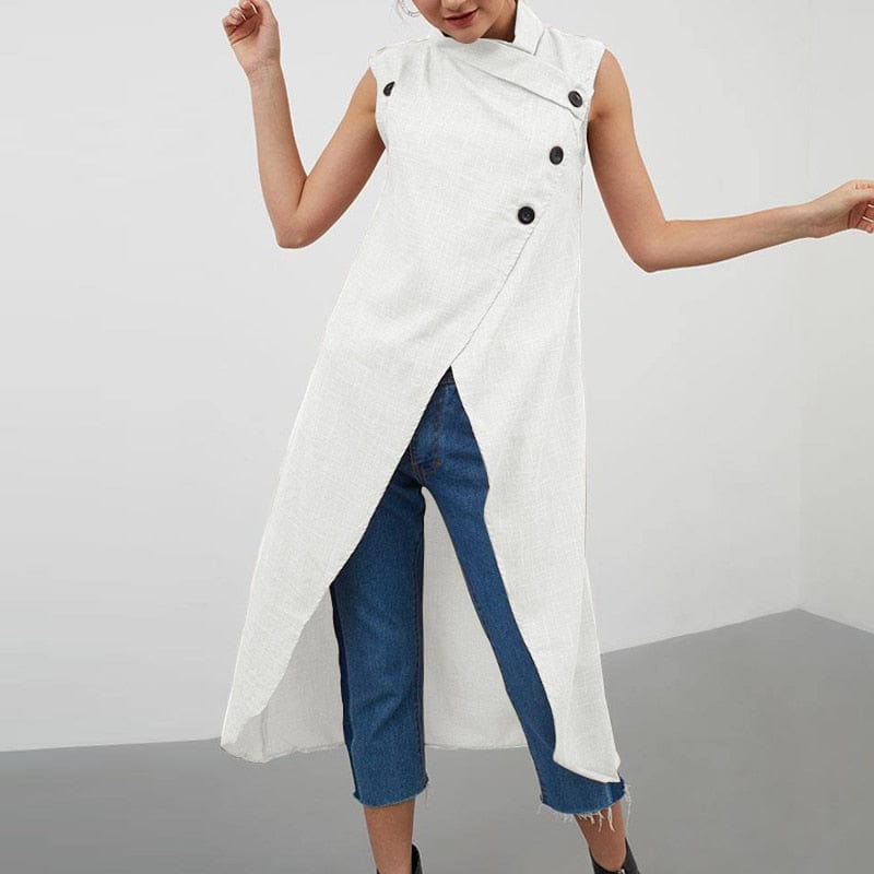 Buddhatrends Asymmetrical Sleeveless Button Down Tunic