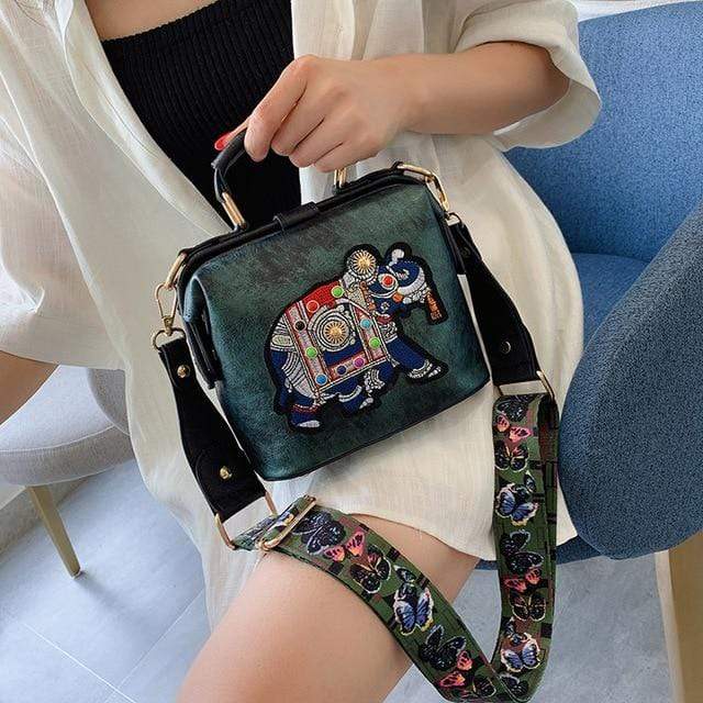 Buddhatrends Bags Green / 18cmx16cmx8cm Tori Vintage Embroidered Elephant Bag
