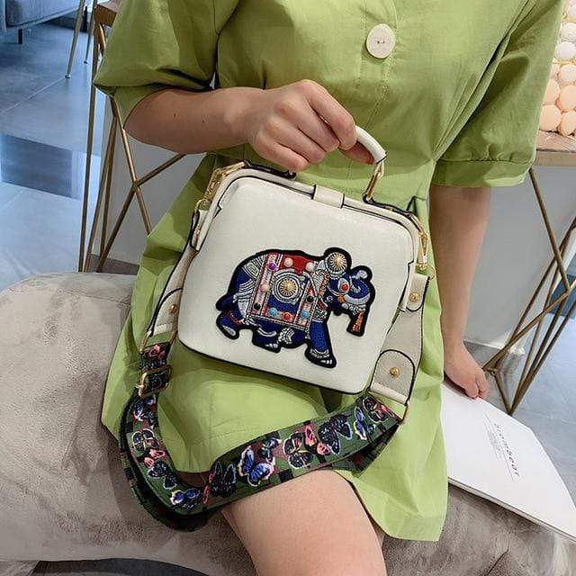 Buddhatrends Bags White / 18cmx16cmx8cm Tori Vintage Embroidered Elephant Bag