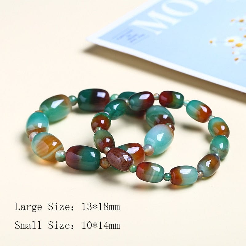 Buddhatrends Barrel Beads Peacock Agates Bracelet