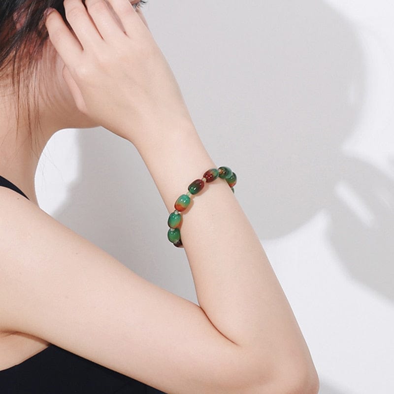 Buddhatrends Barrel Beads Peacock Agates Bracelet