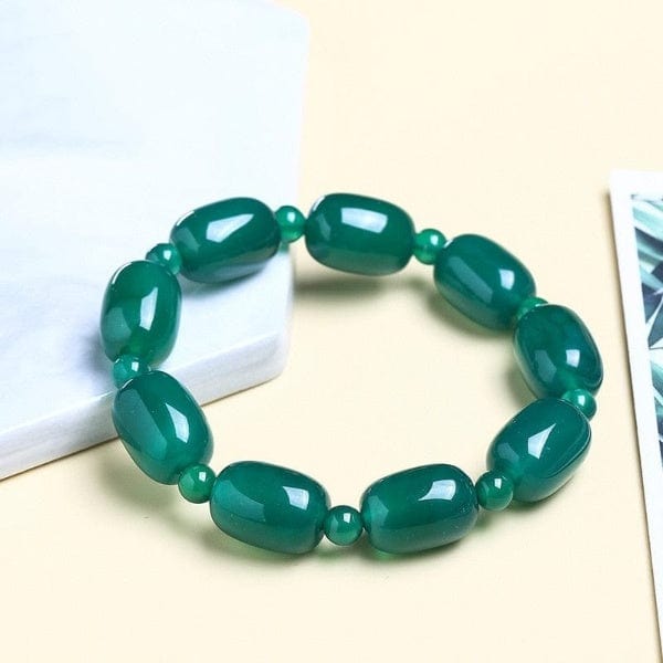 Buddhatrends Barrel Beads Peacock Agates Bracelet