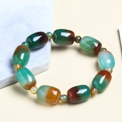 Buddhatrends Barrel Beads Peacock Agates Bracelet