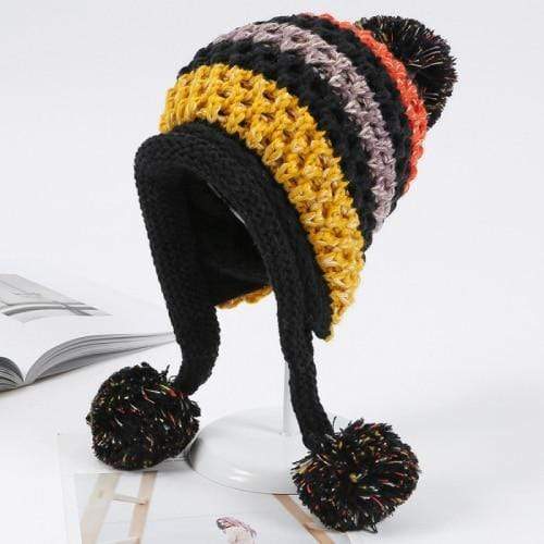 Buddhatrends Beanie Hats Black Pompom Colorful Beanie Hat