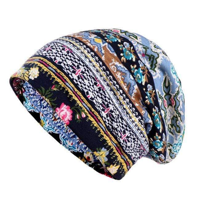 Buddhatrends Beanie Hats Blue Hippie Sunflower Floral Beanie Hat