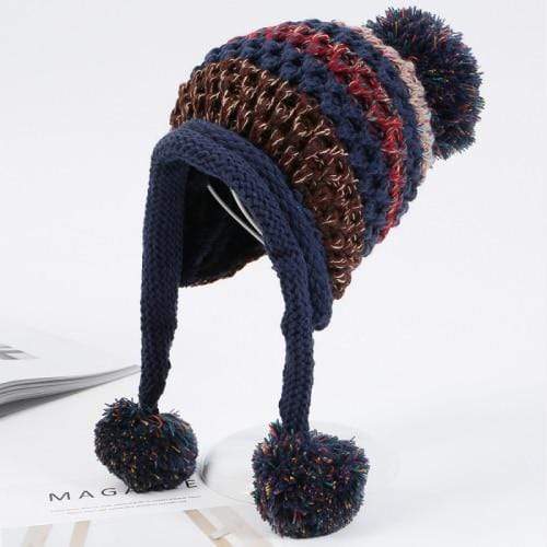 Buddhatrends Beanie Hats Blue Pompom Colorful Beanie Hat
