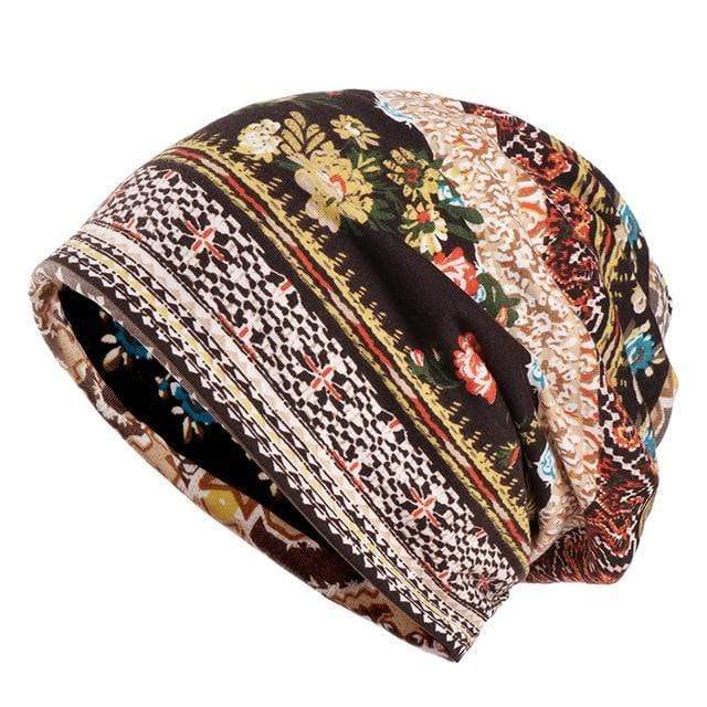 Buddhatrends Beanie Hats Brown Hippie Sunflower Floral Beanie Hat