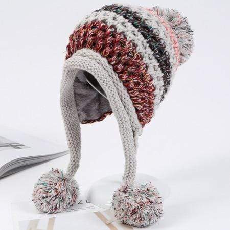 Buddhatrends Beanie Hats Gray Pompom Colorful Beanie Hat