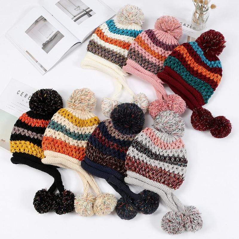 Buddhatrends Beanie Hats Pompom Colorful Beanie Hat