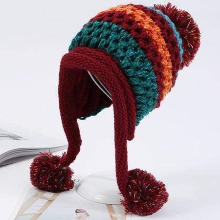 Buddhatrends Beanie Hats Red Pompom Colorful Beanie Hat