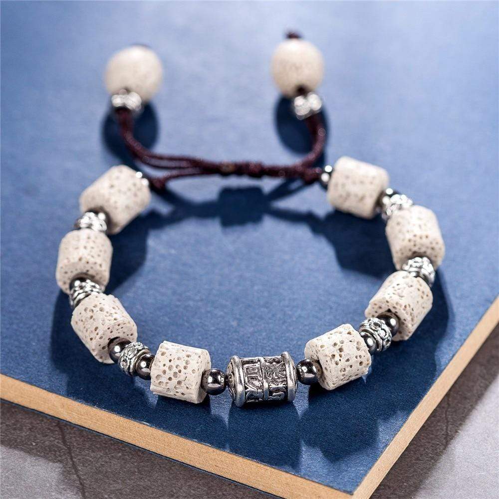 Buddhatrends Beige Adjustable Lava Stone Bracelet