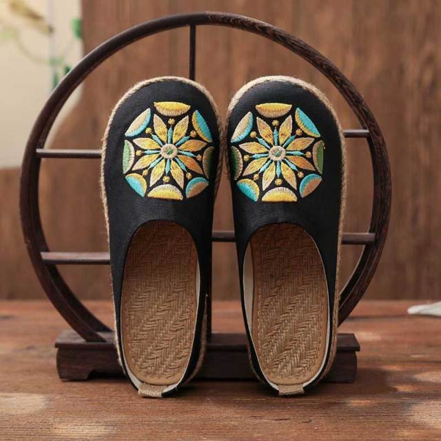Buddhatrends Black / 11 Fleur De Vie Hemp & Cotton Shoes