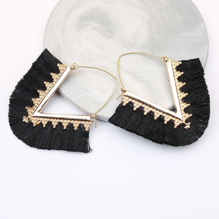 Buddhatrends Black Bohemia Long Pendant Tassel Earrings