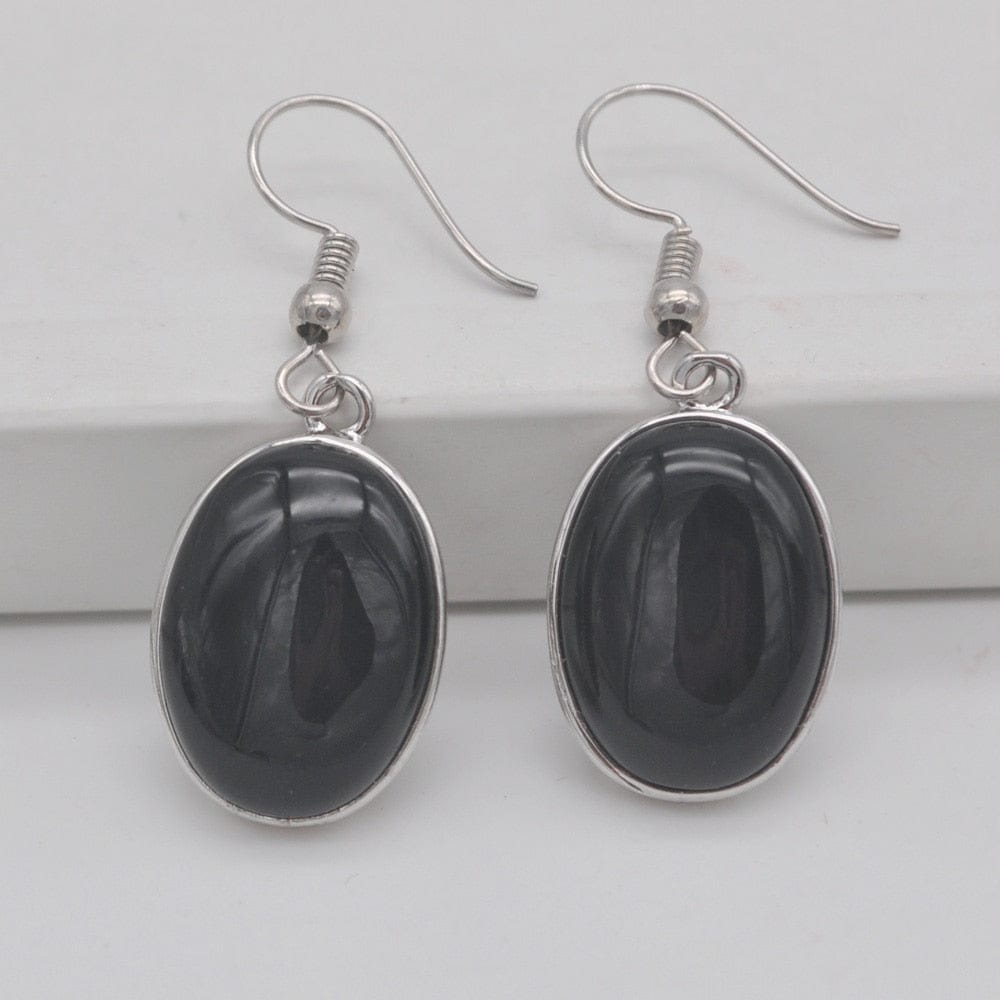 Buddhatrends Black Carnelian Natural Stone Oval Earrings