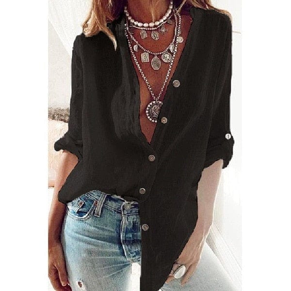 Buddhatrends Black / EU S Button Up Oversized Cotton Linen Shirt