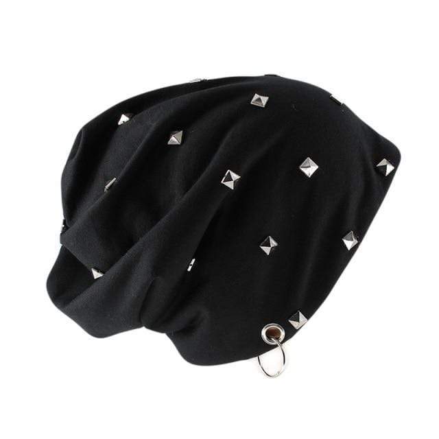 Buddhatrends Black Lyra Studded Beanie Hats