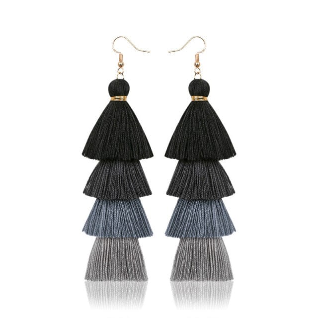 Buddhatrends Black Multilayer Bohemian Tassel Earrings